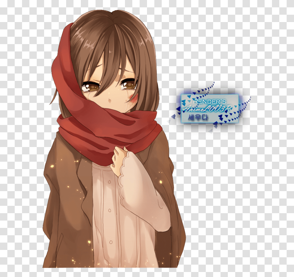 Anime Girl With Brown Hair With Scarf, Apparel, Doll, Toy Transparent Png