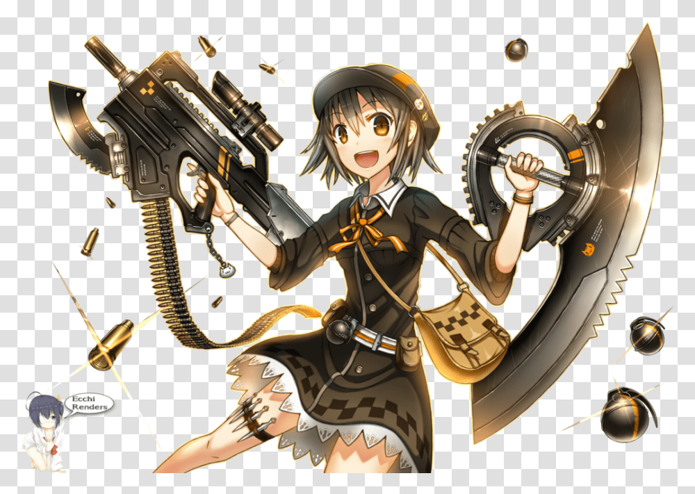 Anime Girl With Gun And Dagger Render By Iamecchi D6l2rn4 Anime Girl With Weapon, Person, Helmet, Bow Transparent Png