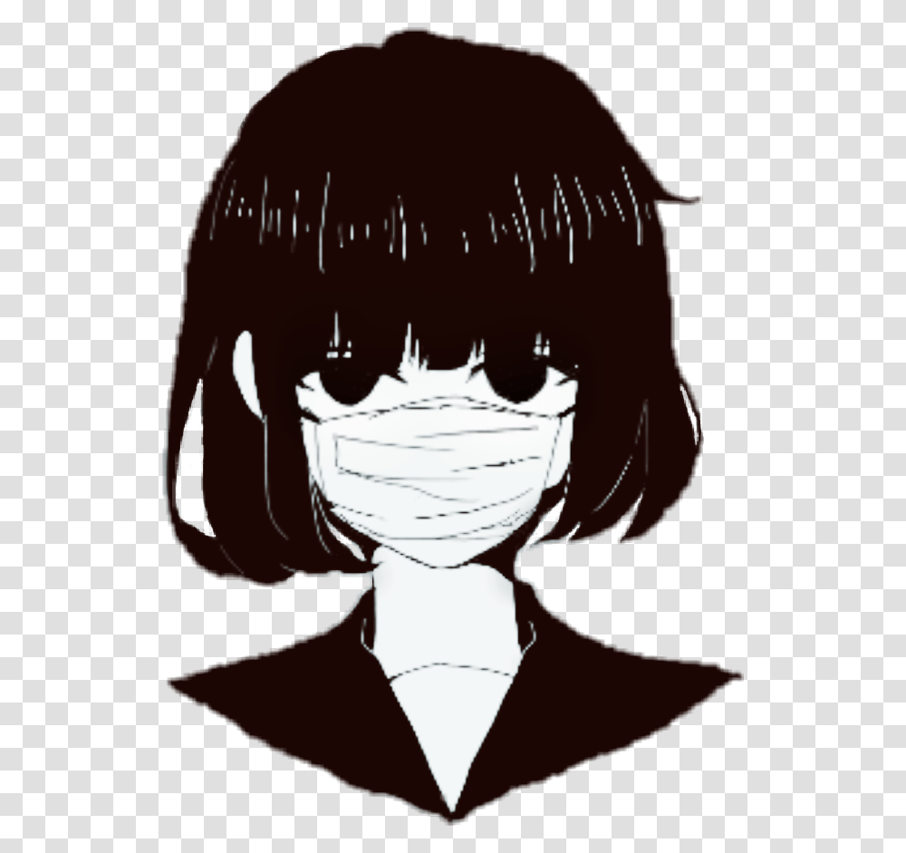 Anime Girl With Mouth Mask Download Black And White Anime Girl, Head, Hair, Person, Outdoors Transparent Png