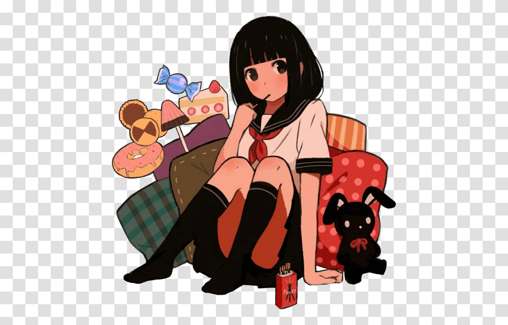 Anime Girl With Sweets, Person, Furniture, Female Transparent Png