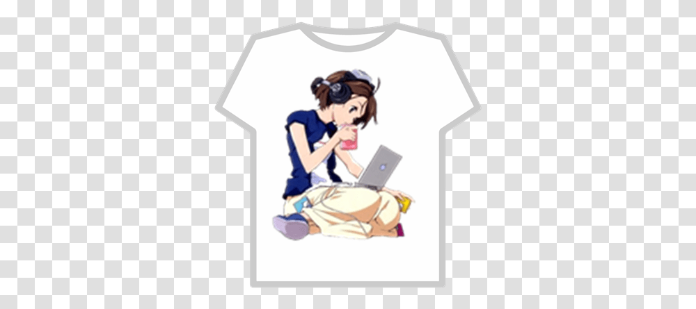 Anime Girlnobackground Roblox Anime Girl With Laptop, Clothing, Apparel, Person, T-Shirt Transparent Png