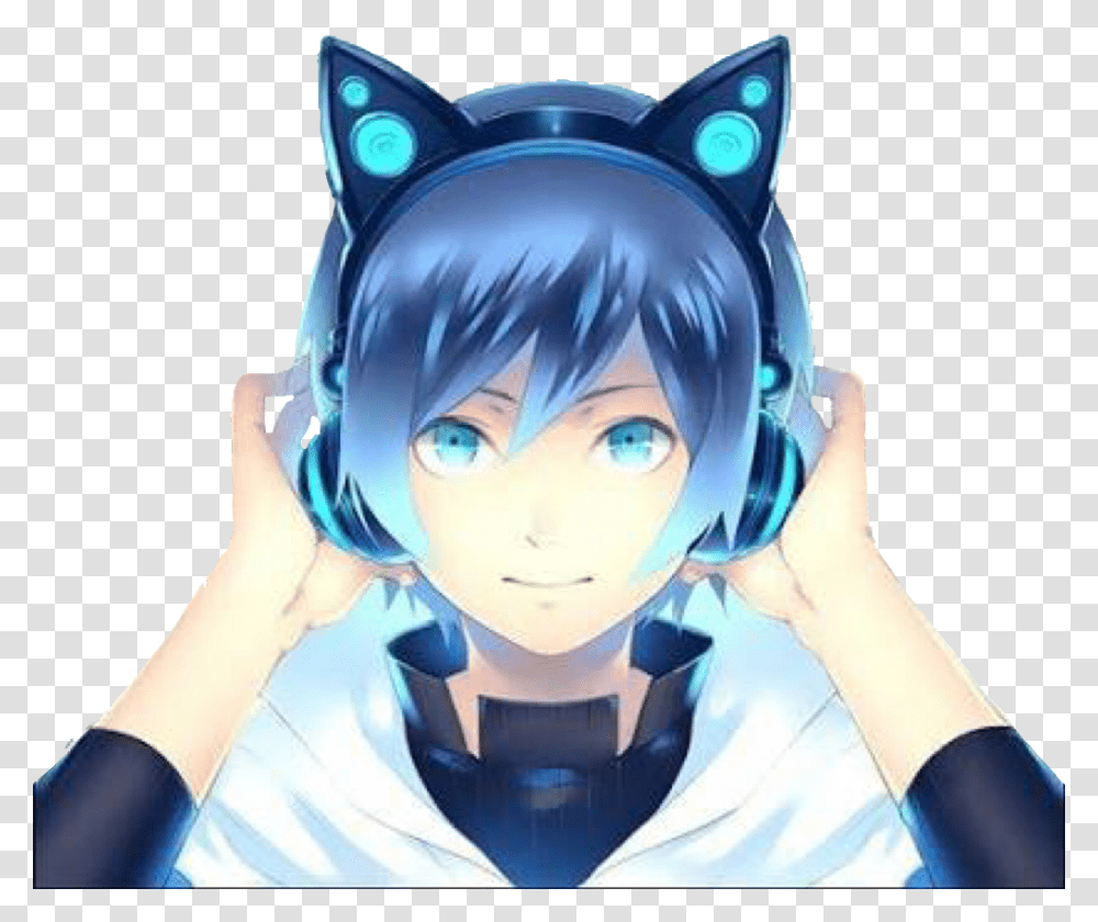 Anime Headphones Cat Ear Headphone Anime, Manga, Comics, Book, Person Transparent Png