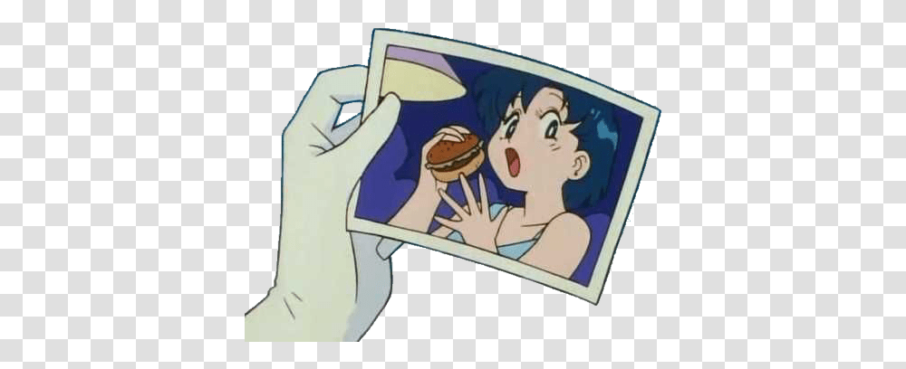 Anime Japan 90s 80s Sad Eat Random Sticker Aestheti Aesthetic Mercury Sailor Moon, Art, Cushion, Meal, Food Transparent Png