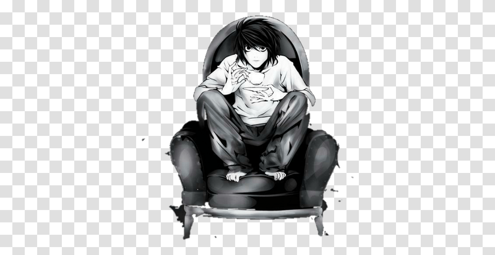 Anime L Deathnote Death Note Anime Death Note Sticker, Person, Human, Chair, Furniture Transparent Png
