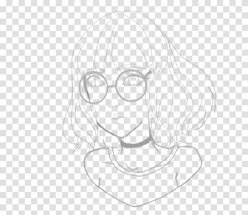 Anime Lineart Lineart Girl With Glasses, Face, Person, Human, Head Transparent Png