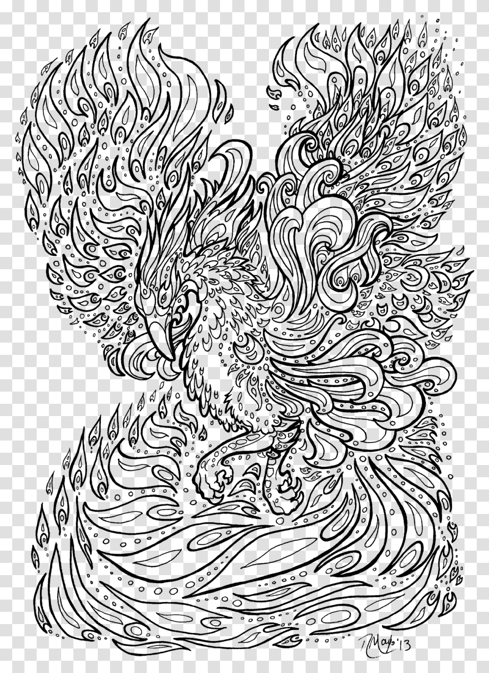 Anime Lineart Phoenix Colouring Pages For Adults, Gray, World Of Warcraft Transparent Png