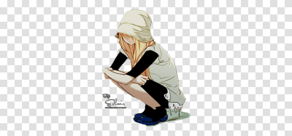Anime Lonely Girl Blonde Anime Girl Sad 420x420 Sad Blonde Anime Girl, Water, Person, Human, Kneeling Transparent Png