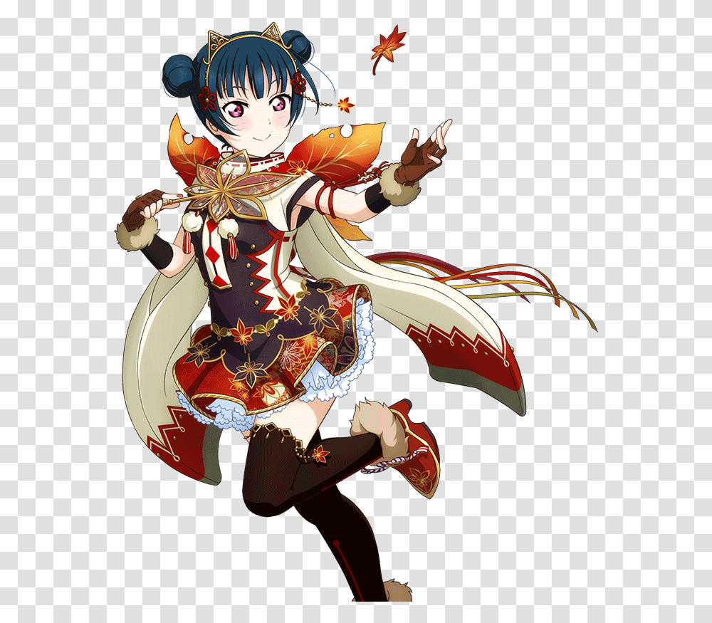 Anime Manga Girl Cute Kawaii Autumn Fall Leaves Love Live Autumn Costume, Person, Human, Samurai Transparent Png
