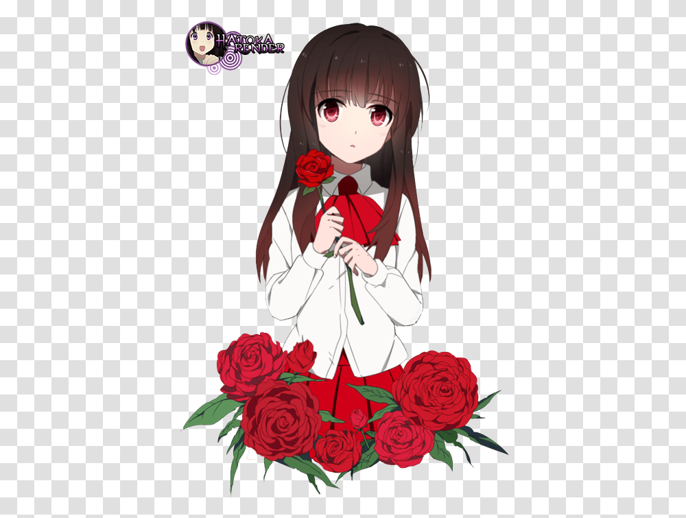 Anime Rose And Ib Image Anime Girl Holding Rose, Flower, Plant, Blossom, Person Transparent Png