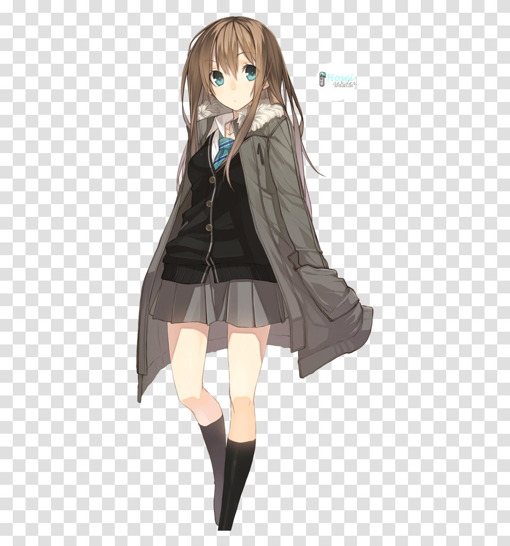 Anime School Girl, Person, Fashion, Coat Transparent Png