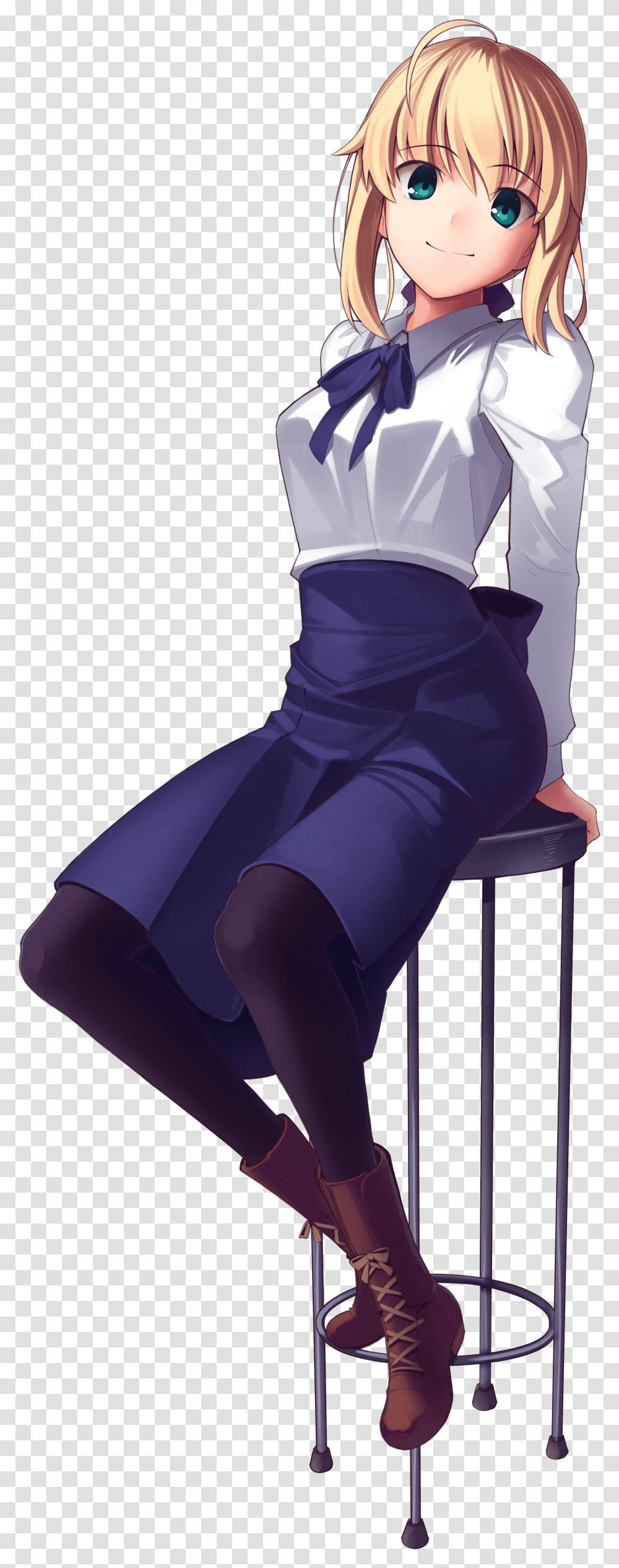 Anime Sitting On A High Chair, Footwear, Person, Evening Dress Transparent Png