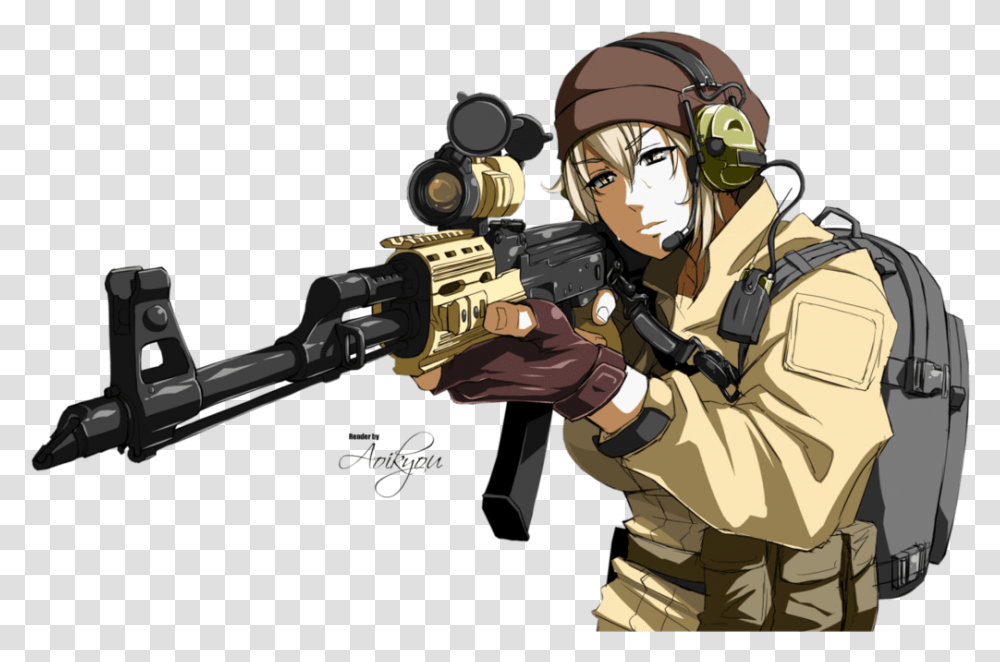 Anime Sniper Boy, Helmet, Person, Military Transparent Png