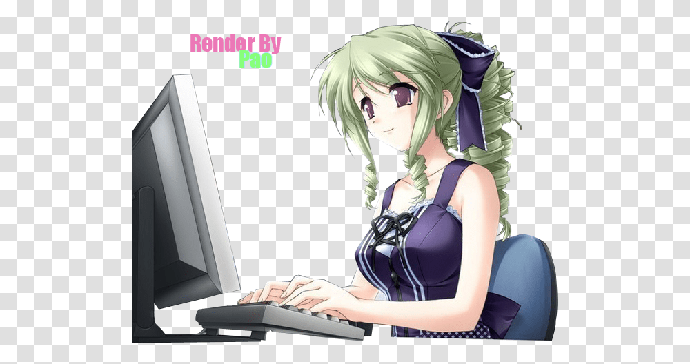 Anime Using The Computer, Person, Human, Computer Keyboard, Computer Hardware Transparent Png