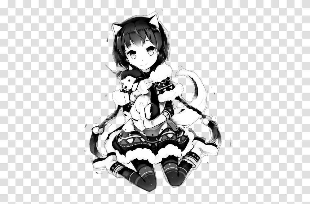 Anime Wolf Girl Clipart Free Images Anime Wolf Girl Black And White, Manga, Comics, Book, Person Transparent Png