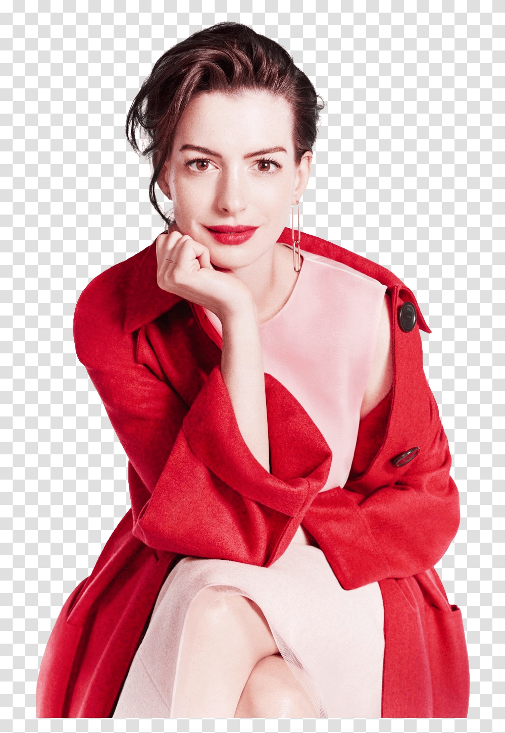 Anne Hathaway Red Coat Anne Hathaway, Female, Person, Dress Transparent Png