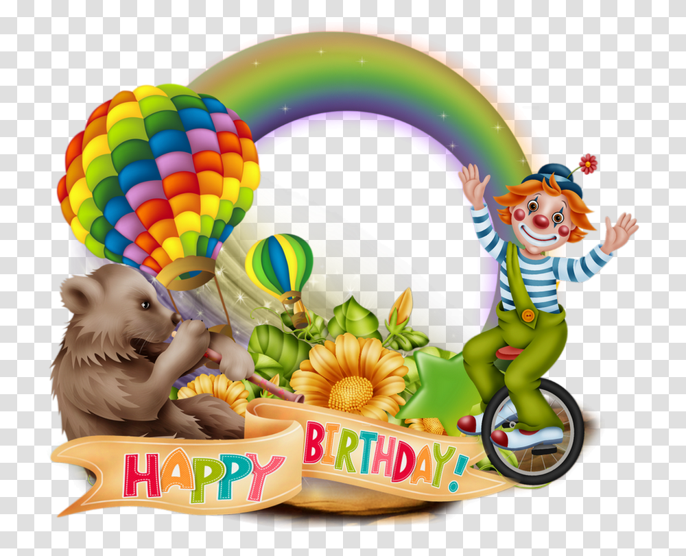 Anniversaire Cadre Clown Happy Birthday Frame Clown Happy Birthday, Wheel, Person, Crowd, Animal Transparent Png