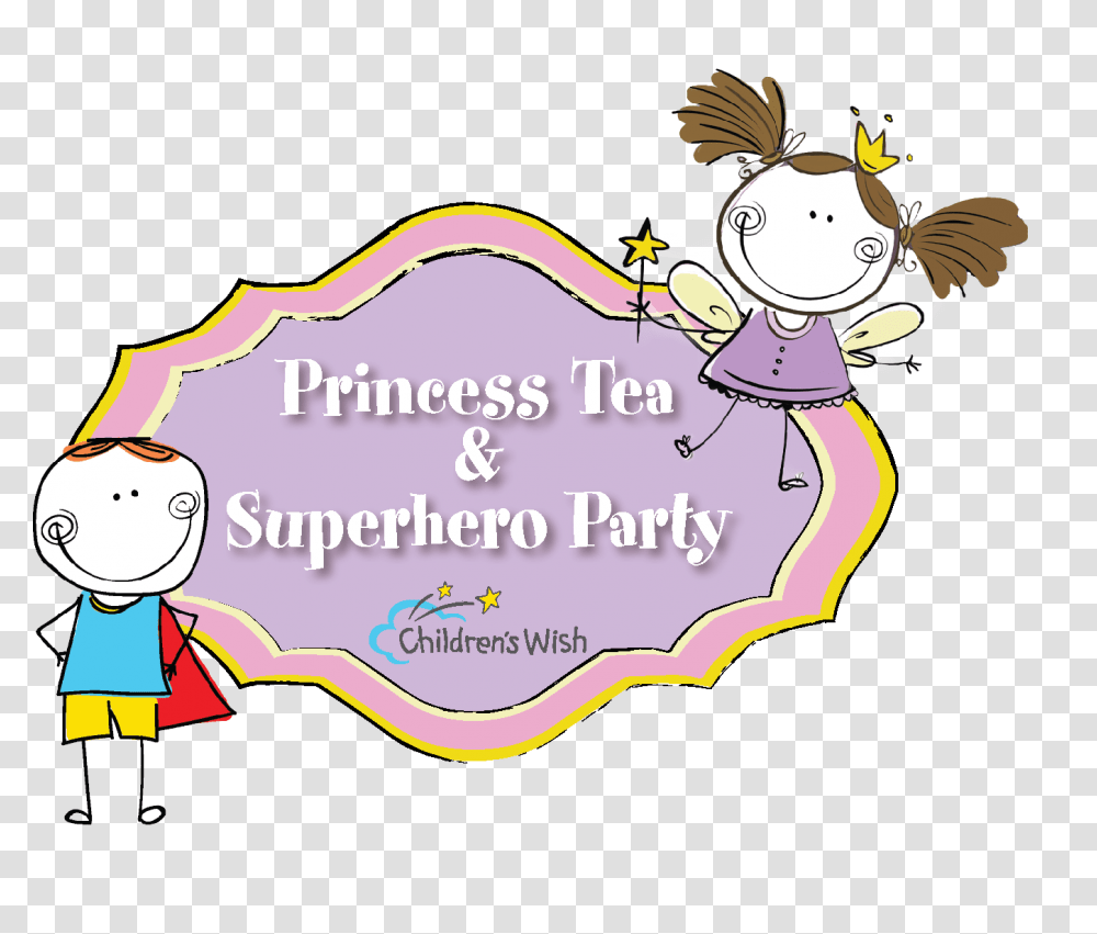 Annual Princess Tea And Superhero Party Childrens Wish, Label, Purple, Drawing Transparent Png