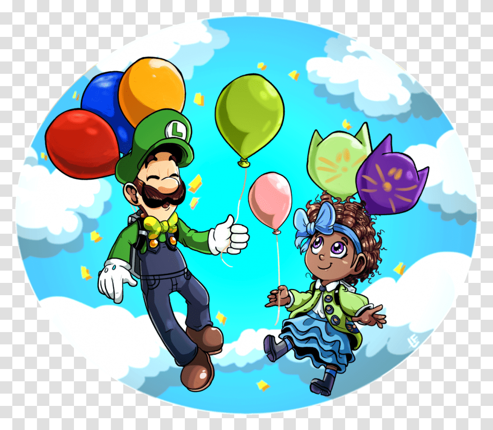 Another Ahit X Super Mario Fan Art With Luigi And Luigi And Bow Kid, Balloon, Person, Human Transparent Png