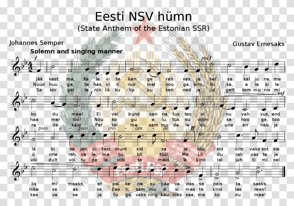 Anthem Of The Estonian Soviet Socialist Republic Wikipedia Estonian Ssr Anthem Music Sheet, Symbol, Logo, Trademark, Poster Transparent Png