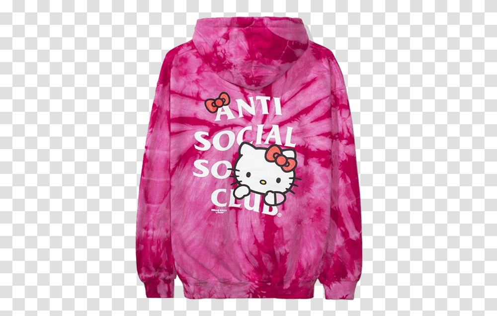 Anti Social Club X Hello Kitty Hoodie Fw19 Red Tie Dye Logo, Clothing, Apparel, Sweets, Food Transparent Png