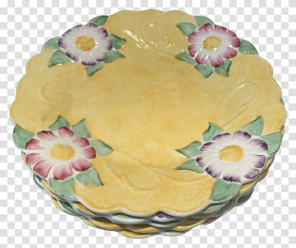 Antique 1920's James Kent Ltd Art Nouveau Majolica Yellow Flower Plates Set Of 5 Sunflower Transparent Png