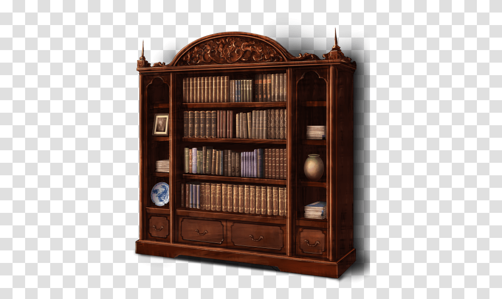 Antique Bookshelf Background Bookshelves, Furniture, Bookcase, Cabinet, Wood Transparent Png