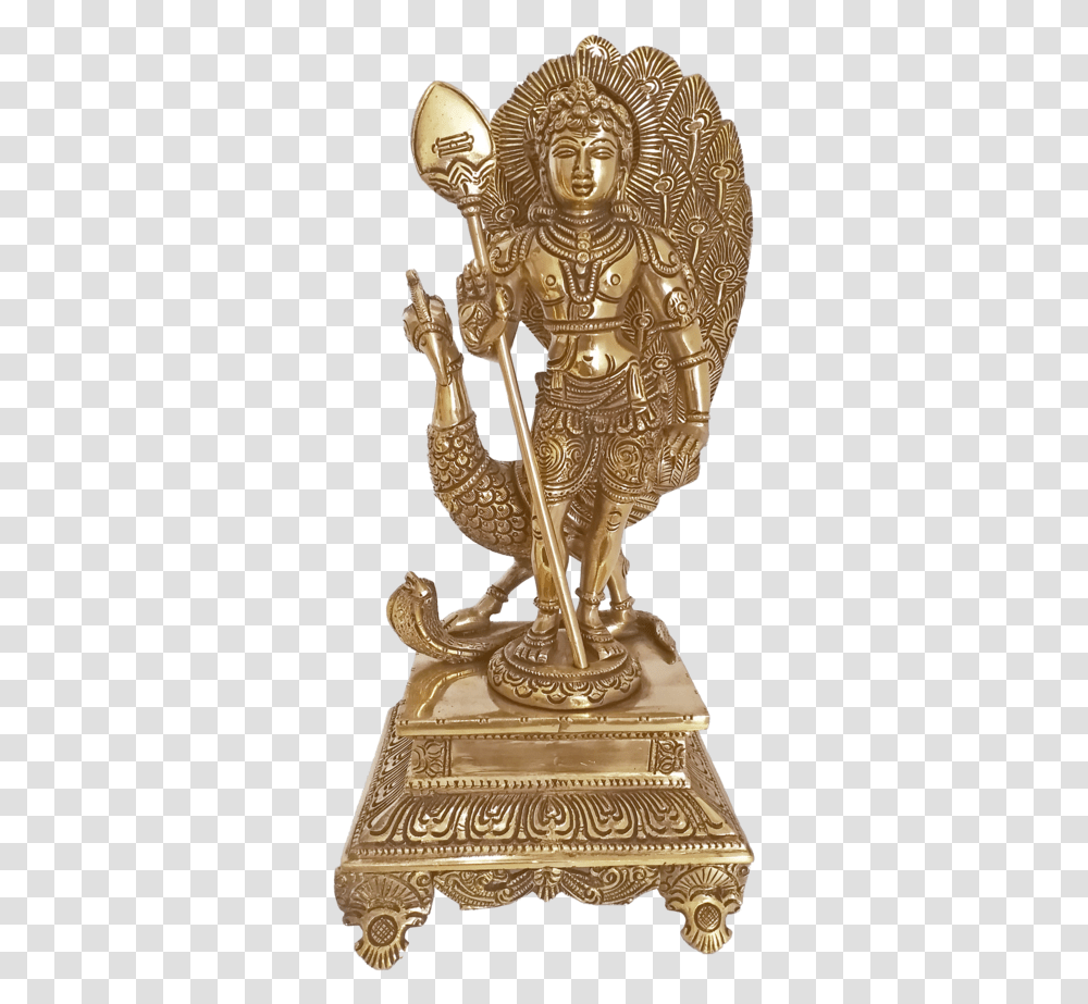 Antique Brass Lord Velmurugan With Beautifull Peacock Statue, Bronze, Figurine, Trophy, Gold Transparent Png