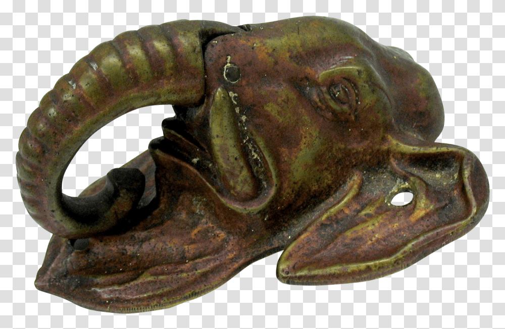 Antique Bronze Figural Elephant Head Dook Knocker Bronze Sculpture, Animal, Dinosaur, Reptile, Snake Transparent Png