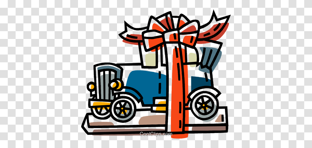 Antique Car Wrapped As A Present Royalty Free Vector Clip Art, Vehicle, Transportation, Wheel, Machine Transparent Png