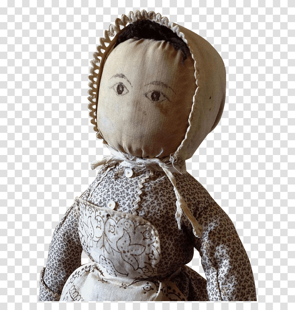 Antique Cloth Doll With Ink Drawn Face On Ruby Lane Stuffed Toy, Apparel, Hat, Bonnet Transparent Png