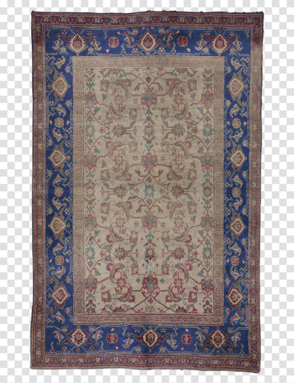 Antique Cotton Indian Agra Carpet With Blue Border Carpet, Rug, Floral Design, Pattern, Graphics Transparent Png