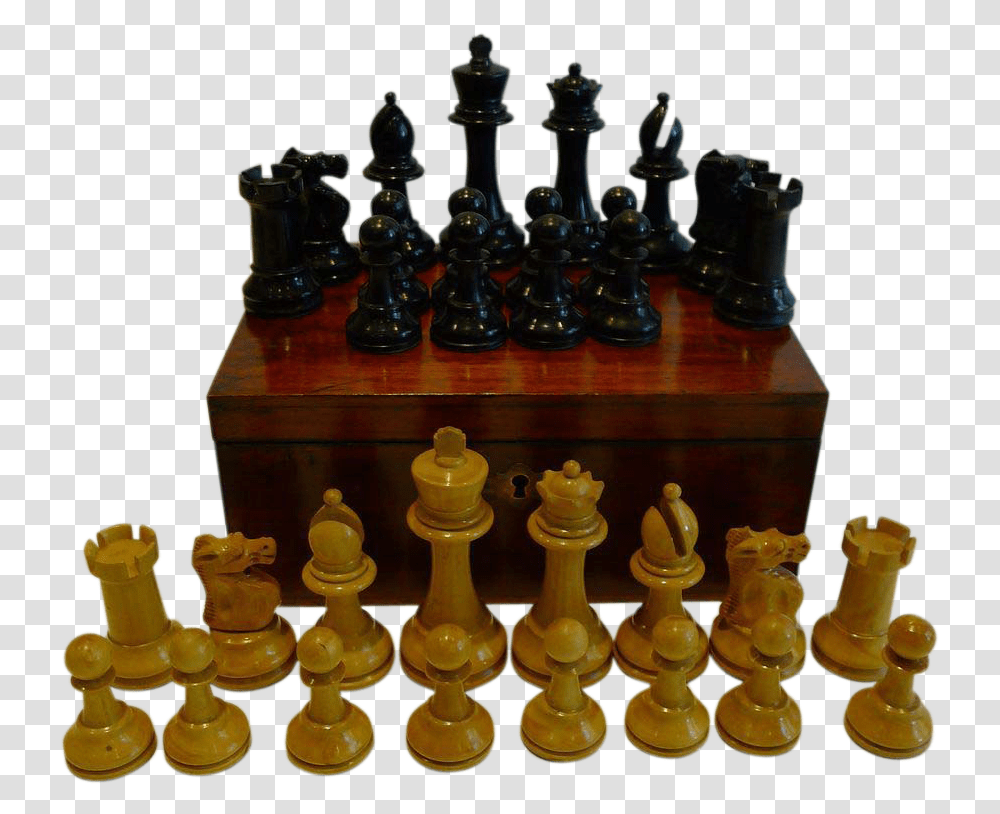 Antique English Weighted Boxwood Chess Set With Storage Chess, Game Transparent Png