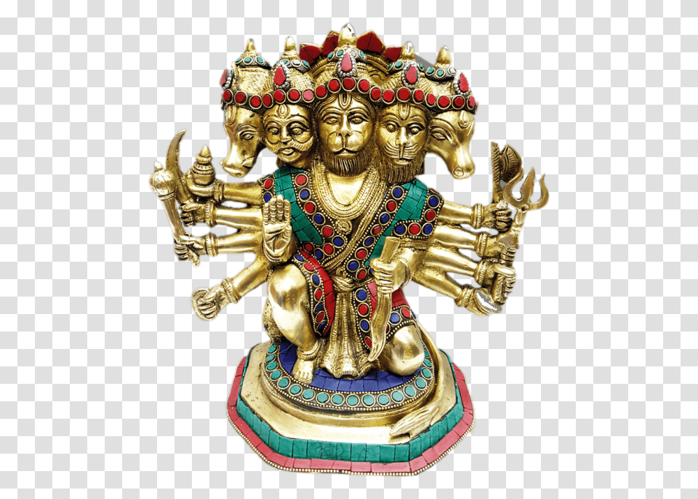 Antique Finish Panchmukhi Hanuman The Protector Turquoise Bronze, Figurine, Gold, Toy Transparent Png
