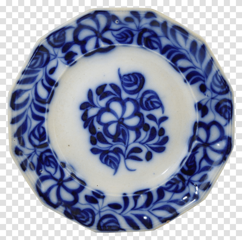Antique Flow Blue Brush Stroke Plate 9 12 Blue And White Porcelain, Pottery, Meal, Food Transparent Png