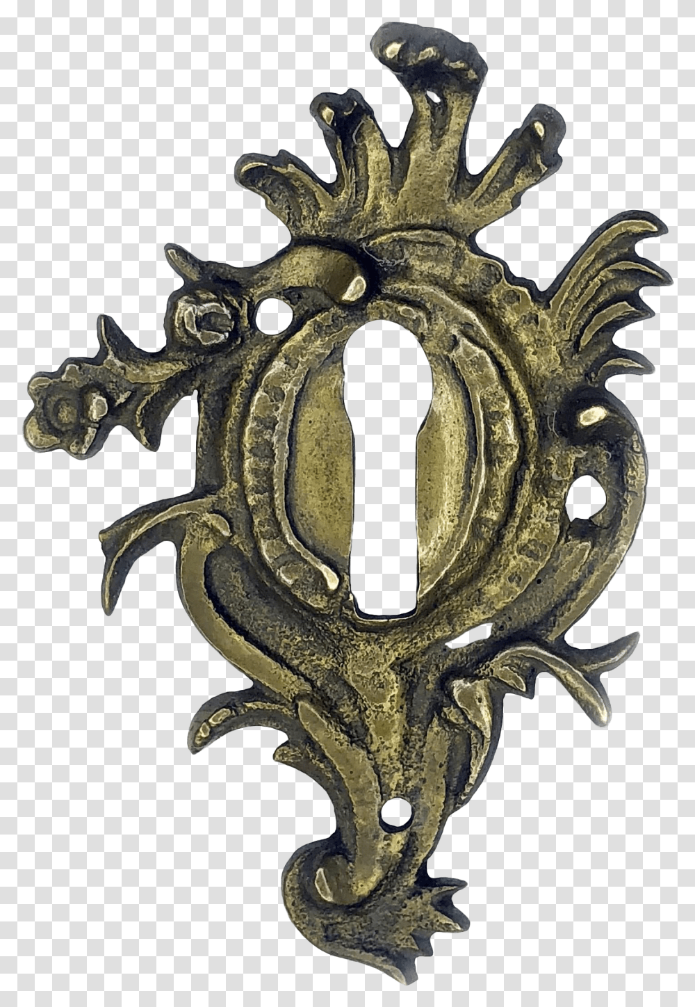 Antique French Victorian Ornate Brass Escutcheon Keyhole Cover Emblem, Cross, Symbol, Handle, Logo Transparent Png