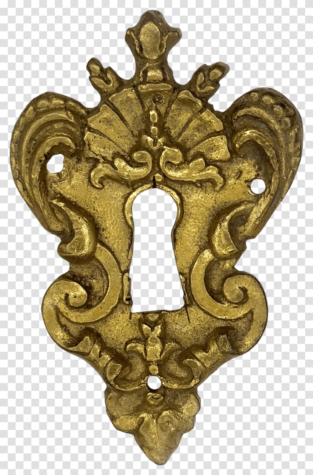 Antique French Victorian Ornate Brass Escutcheon Keyhole Cover Illustration, Cross, Symbol, Lock, Bronze Transparent Png