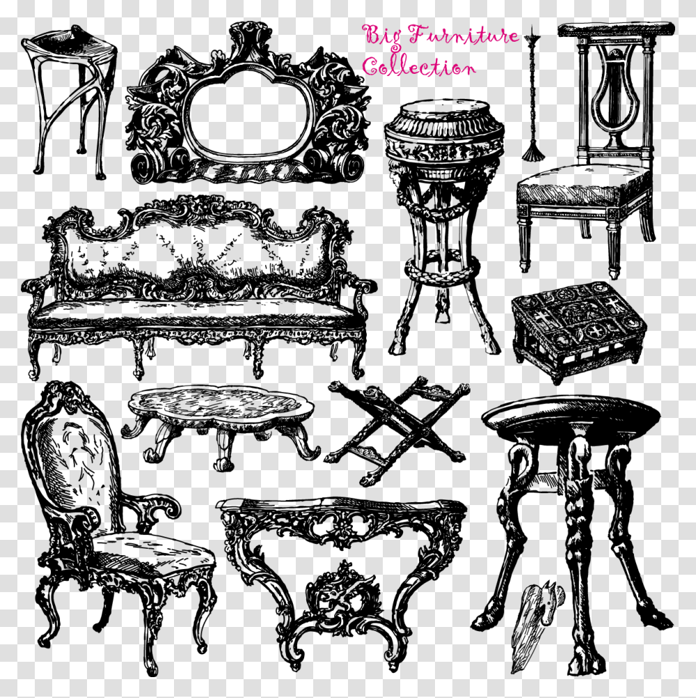 Antique Furniture Vector, Alphabet, Chair, Number Transparent Png