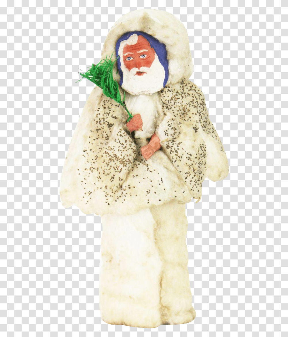 Antique German Paper Mache And Cotton Batting Santa Costume Hat, Fur, Person, Snowman Transparent Png
