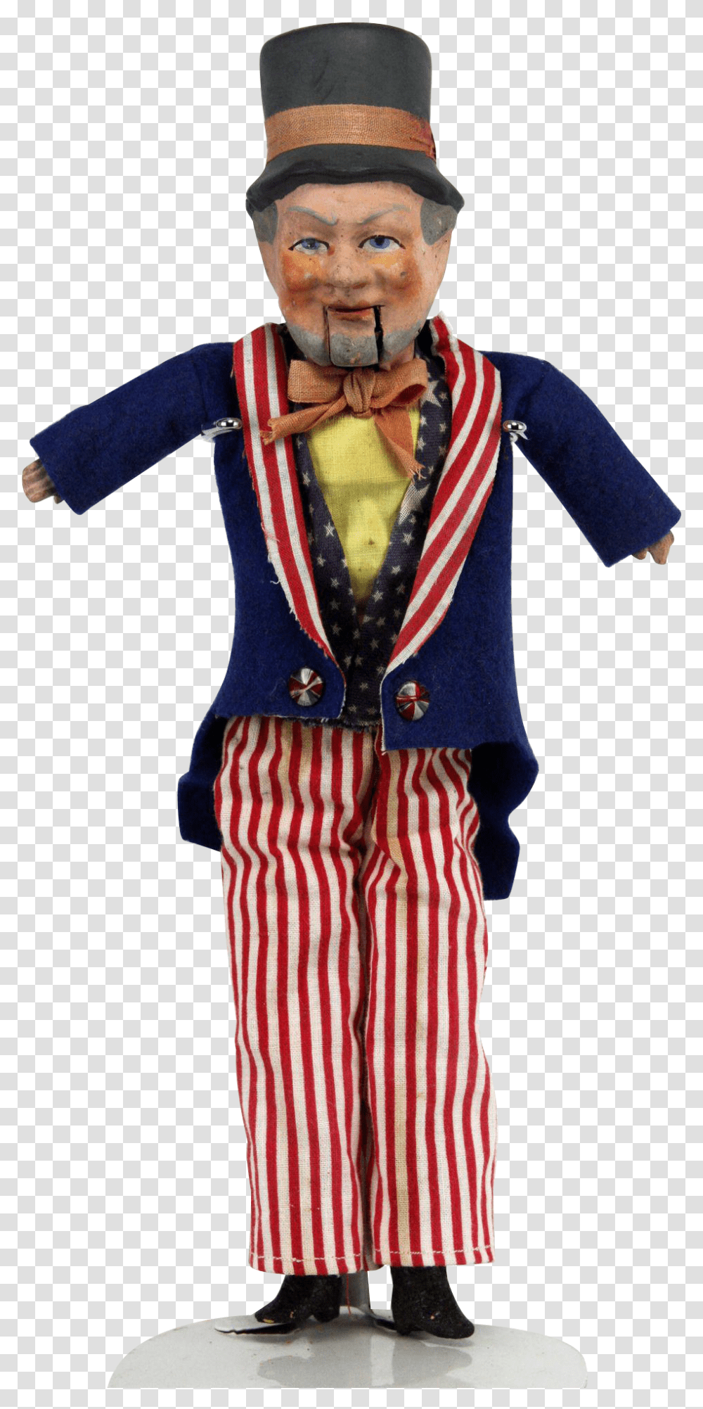 Antique German Uncle Sam Mechanical Doll Ca1900 Costume Hat, Person, Cape, Performer Transparent Png