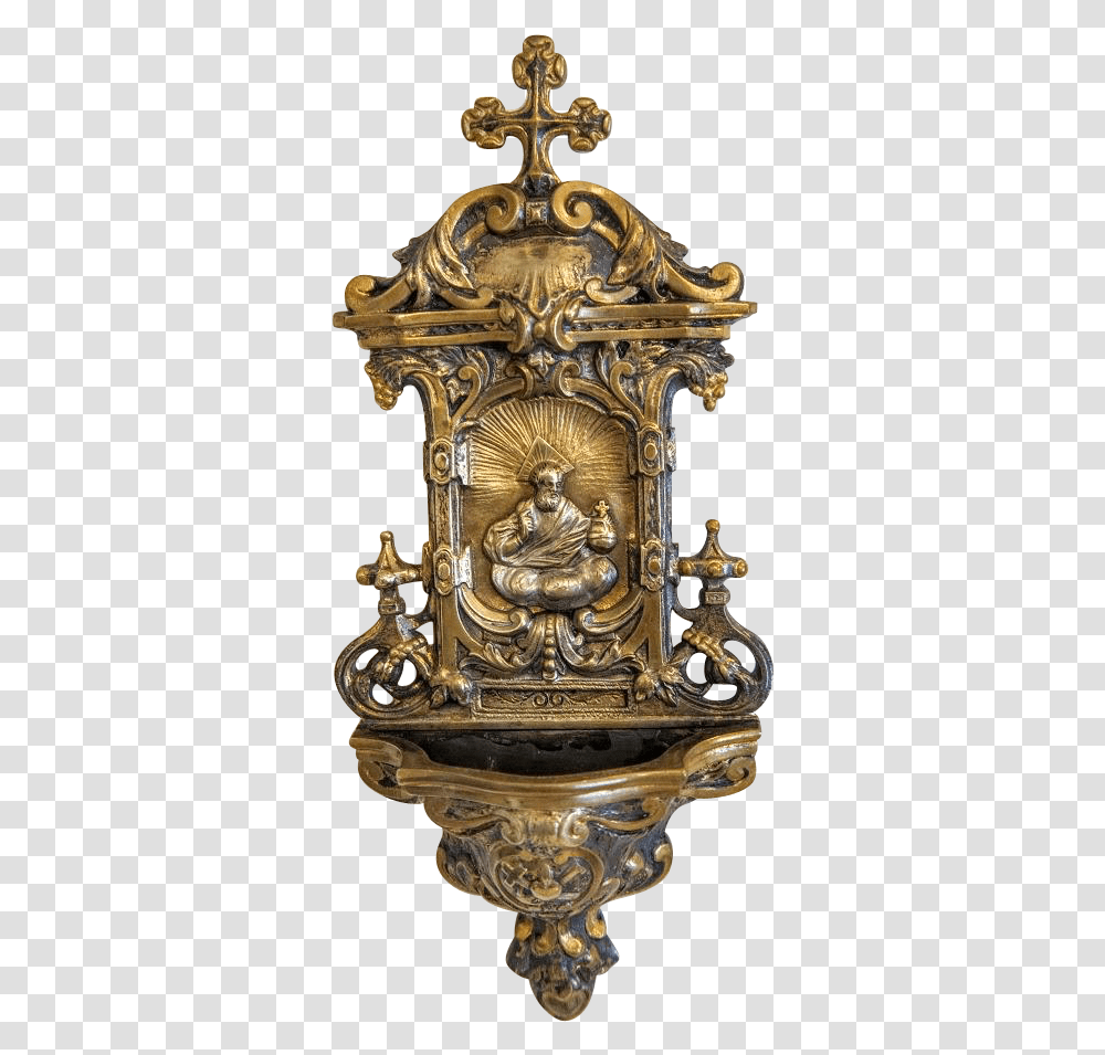Antique Gilt Bronze Holy Water Font 19th Century Antique, Cross, Furniture, Sculpture Transparent Png