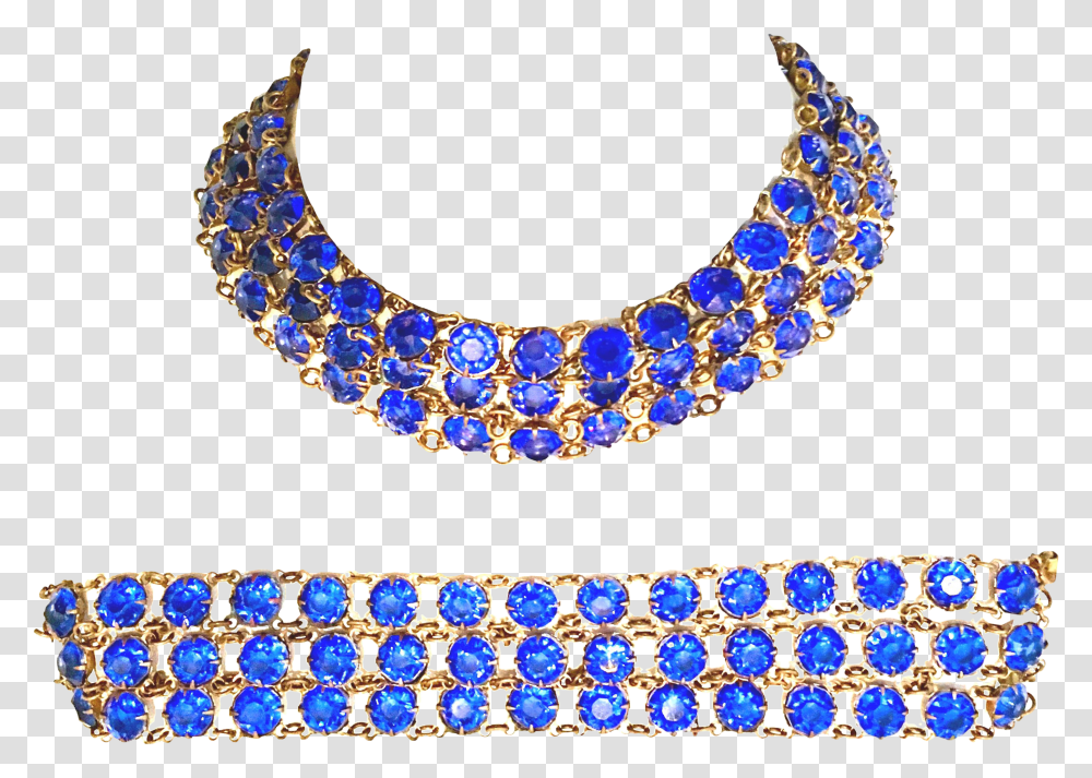 Antique Gilt Gold Sapphire Blue Faceted Glass Choker Necklace & Bracelet Set Of 2 Necklace Transparent Png
