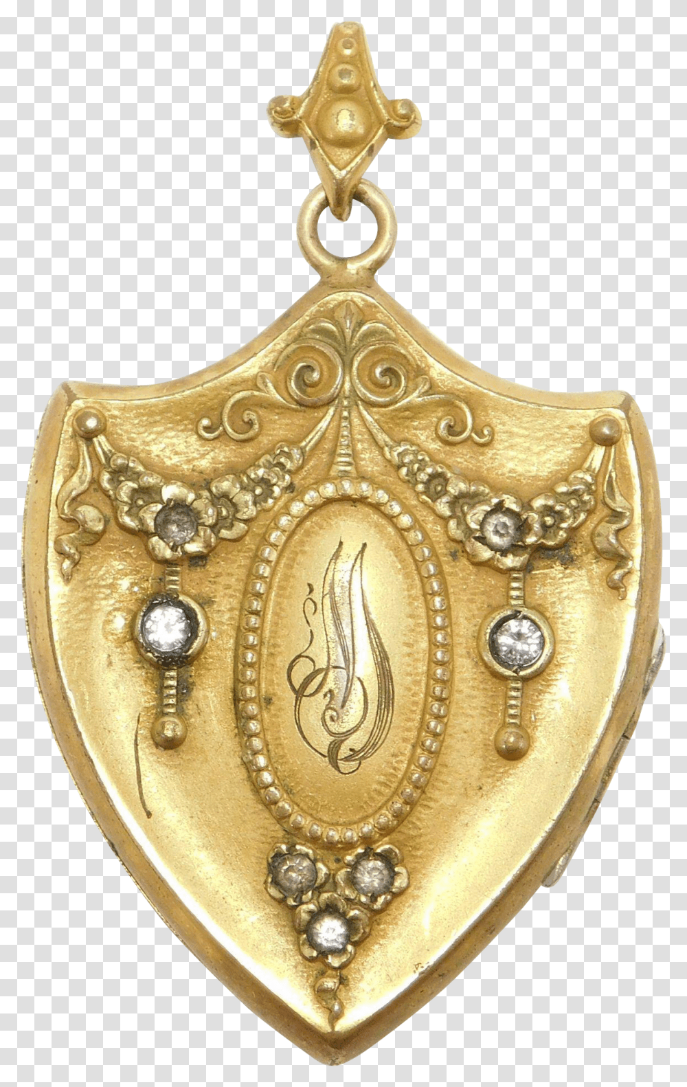 Antique Gold Filled Ornate Shield Shaped Locket Hearts Shape, Pendant, Treasure, Accessories, Accessory Transparent Png