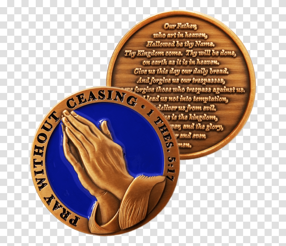 Antique Gold Plated Christian Challenge Coin The Lord Lord's Prayer, Logo, Trademark, Bronze Transparent Png