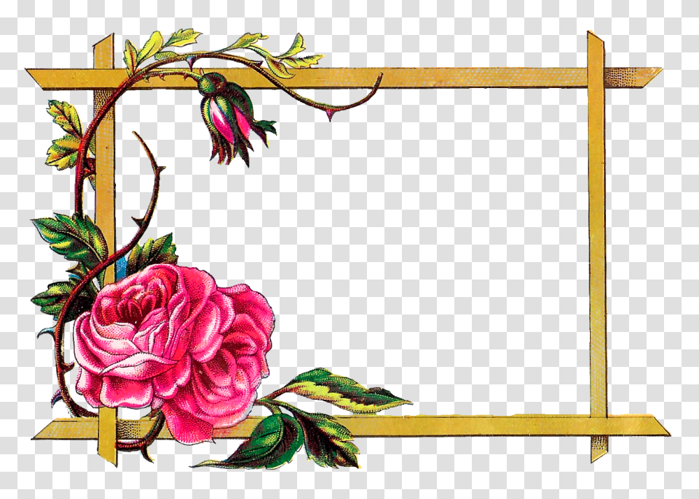Antique Images Floral Frame Digital Download Pink Rose Border, Floral Design, Pattern Transparent Png