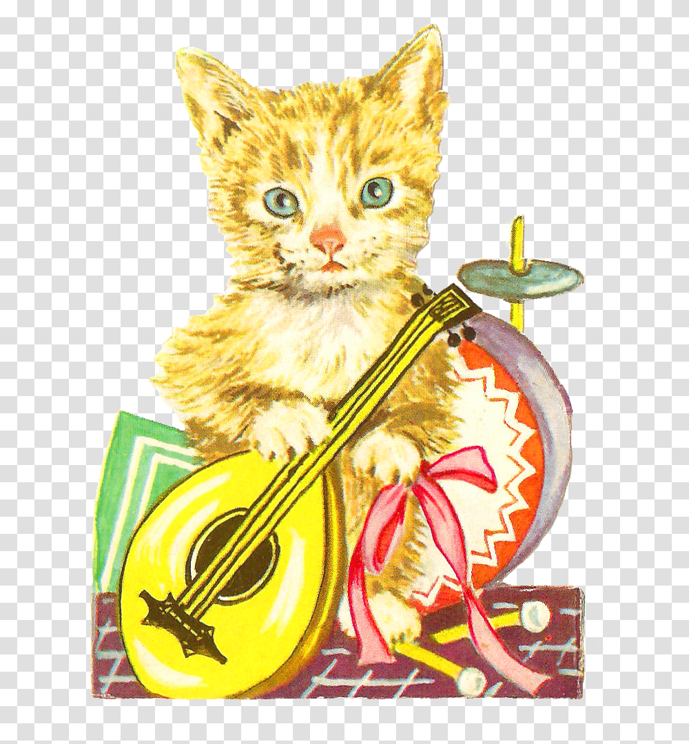 Antique Images Free Animal Graphic Antique Cat Clip Victorian Cat With Background, Pet, Mammal, Lute, Musical Instrument Transparent Png