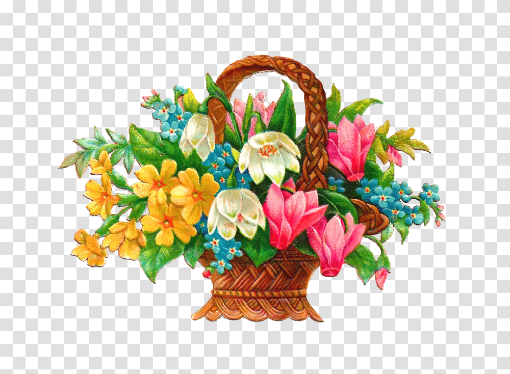 Antique Images Free Flower Basket Clip Art Wicket Baskets Full, Floral Design, Pattern, Plant Transparent Png