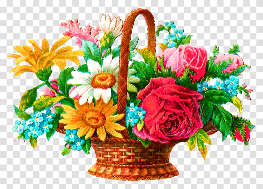 Antique Images Stock Flower Basket Digital Image Bouquet, Plant, Graphics, Art, Blossom Transparent Png