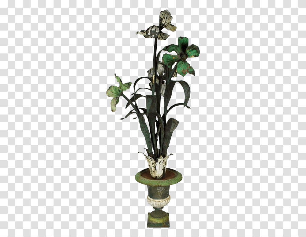 Antique Iron Plant Flower Garden Sculpture Flower Sculpture, Blossom, Acanthaceae, Tree, Leaf Transparent Png