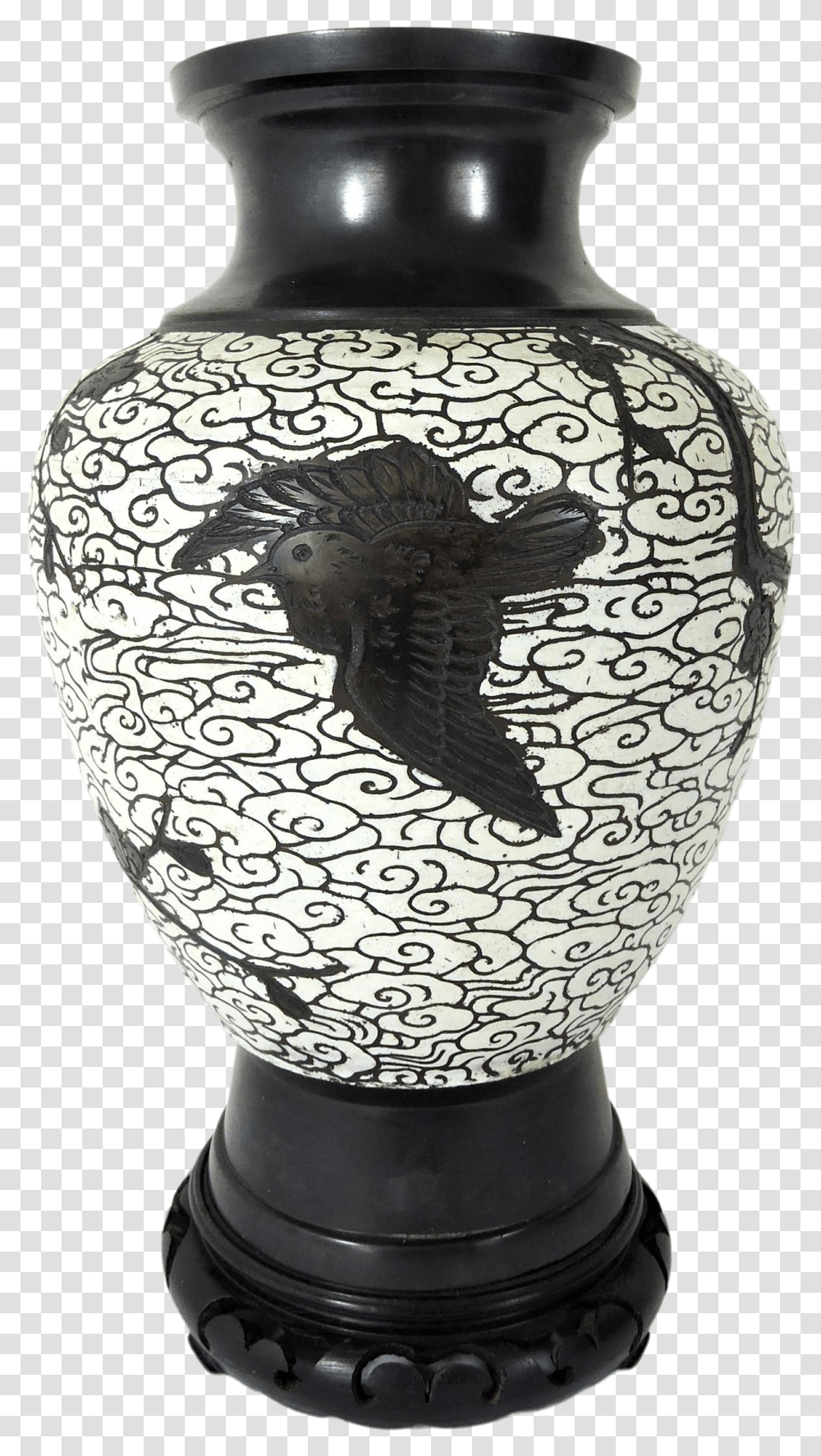 Antique Japanese Meiji Period Brown Bird And White Clouds Enamel Bronze Vase Vase, Animal, Pottery, Jar, Art Transparent Png