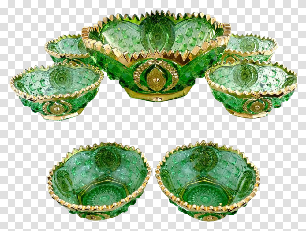 Antique Northwood Green Glass Berry Set Vintage Green Glassware With Gold Trim, Bowl, Pottery, Accessories, Accessory Transparent Png